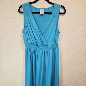 Faded Glory Size XL Sleeveless Turquoise V-Neck Maxi Dress with Smocked Waist